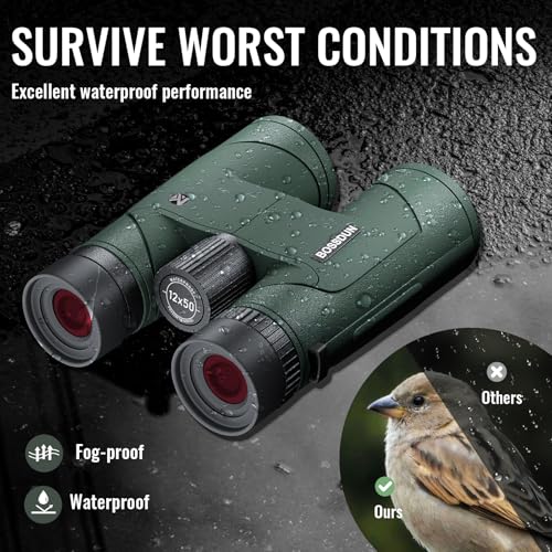 12x50 HD Optics Binoculars for Adults with Upgraded Phone Adapter, Tripod and Tripod Adapter - Professional Waterproof Binoculars with BaK4 prisms and Large View for Bird Watching,Hunting - color: Green