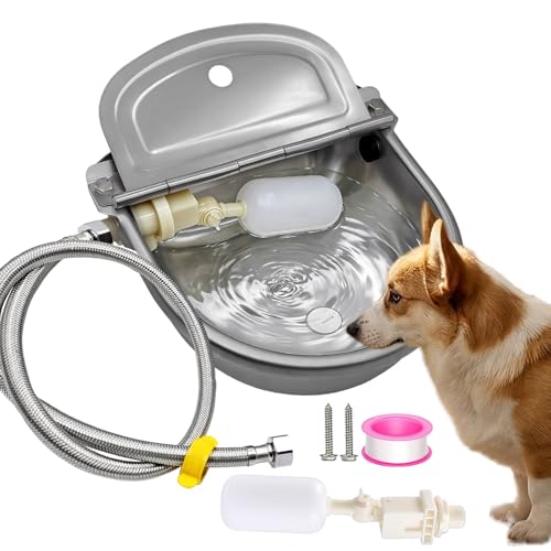 Automatic Water Dispenser for Dog Water Bowl Dispenser Large Size Stainless-Steel Waterer Feeder Self Filling Water Trough for Poultry and Livestock (Metallic Gray, Large) - color: Metallic Gray