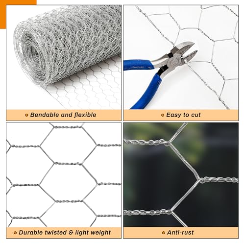 Sliver Chicken Wire 18 inch(H) x 100 ft(L), Anti-Rust Hexagonal Galvanized Metal Garden Netting for Floral Arrangements, Powder Coated Chicken Wire Coop for Crafts Plant Protector Pet Rabbits Fencing - color: Sliver, size: 18 Inch(H) x 100 Ft(L)