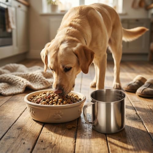 2 PCS Stainless Steel Dog Food Scoop, 1.5 Cup Pet Food Measuring Cup with Easy-Grip Handle, Durable Metal Scooper for Dogs, Cats, Birds, Rabbits for Dry Foods and Treats
