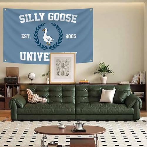 Funny Blue Campus Flag 3X5 Feet Silly Goose University Banner | College Dorm Room ,Man Cave Frat Wall Outdoor Decor, With 4 Brass Grommets - color: G3