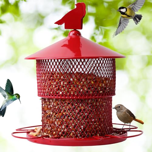 Squirrel Proof Bird Feeder for Outdoors, 4 Lbs Large Capacity Metal Mesh Wild Bird Feeders, Hanging Birdfeeder for Outside Finch, Cardinal, Chickadees, Blue Jay, Red