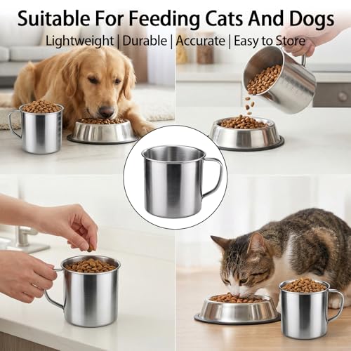 350 ML Dog Food Measuring Scoop 1.5 Cup Stainless Steel Measuring Cups with Handle Durable Pet Food Scoop 1.5 Cup Dog Foods Scoops for Dogs, Cats, Birds, Rabbits for Dry Foods & Treats