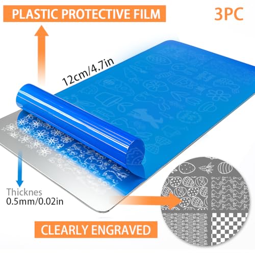 PH PandaHall 3pcs Rabbit Nail Stamping Plates, Eggs Carrot Nail Art Templates Stainless Steel Image Plate Stencils with Tool for DIY Print Manicures Salon Design Supplies - style: Easter