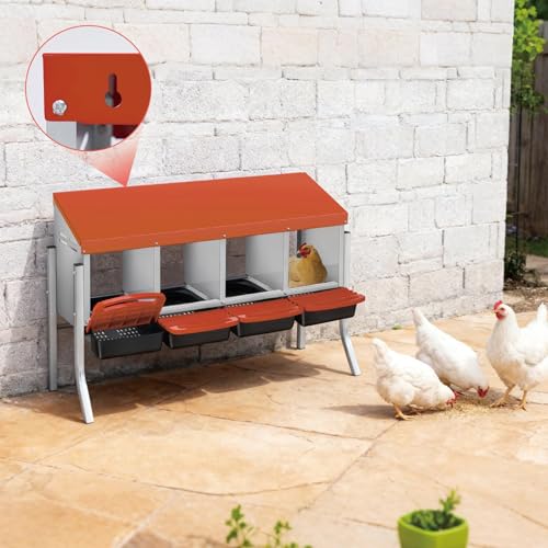  Chicken Nesting Box with Cleanable Pull Out Trays, 4 Hole Roll Away Nesting Box for Laying Hens, Wall Mount or Placed Design for Easy Egg Collection ﻿ - color: Orange, size: 4 Holes with legs
