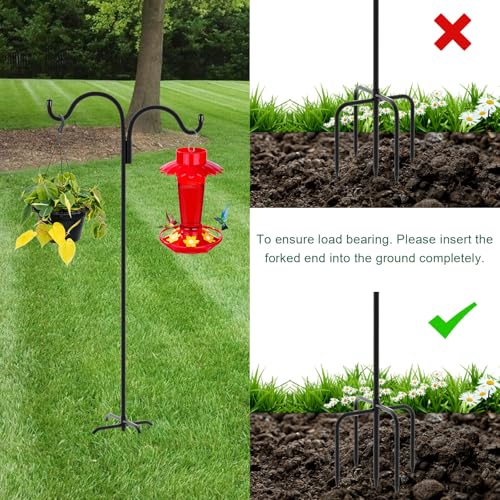 Gtongoko Double Shepherds Hook for Outdoor, 76 Inch Bird Feeder Pole with 5 Prongs Base, 5/8 Inch Thick Heavy Duty Adjustable Garden Hook for Hanging Plant, Lantern, Hummingbird Feeder, 1 Pack - size: 76 Inch