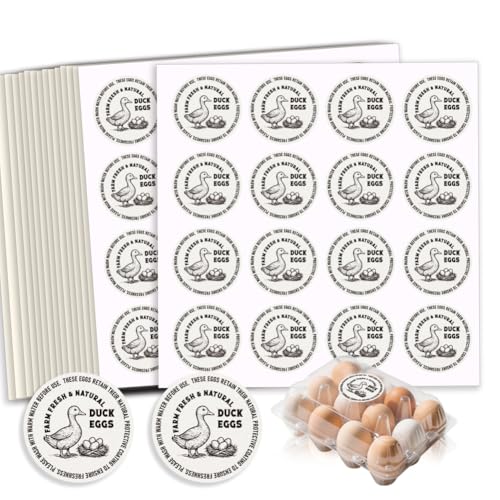 320 Pcs Duck Egg Laid on Stickers, 2 Inch Retro Round Farm Fresh Eggs Sticker Round Eggs Stickers PET Adhesive Egg Packaging Sticker for Box Container Carton Farm Supplies - color: Duck Eggs