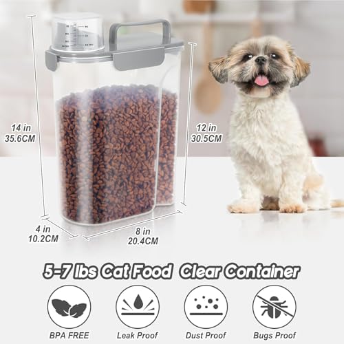 5-7LBS Airtight Dog Cat Food Storage Container with Upgraded Large Nozzle BPA-free, 4 Snap Seals Plastic Pet Food Storage Container with Handles are Easy to Clean and Carry- Light Gray - color: Light Gray, size: 5L-1pack