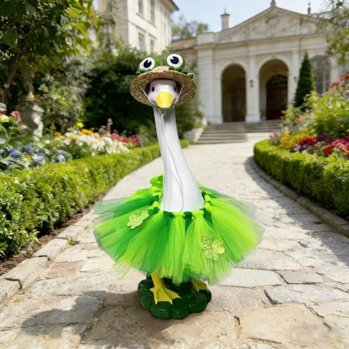 Porch Goose Statue,20" Large Resin Figurine Indoor & Outdoor Garden Decor | Goose Sculpture with Frog Outfit & Straw Hat, Yard/Lawn/Patio Decoration, Housewarming & Birthday Gift for Mom, Women & Men - style: frog hat goose