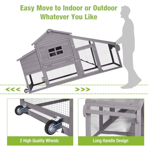GUTINNEEN Chicken Coop Mobile Chicken House On Wheel Outdoor Rabbit Hutch for 2-4 Chickens 67" - color: Light gray