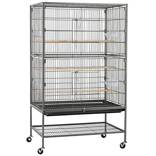 Topeakmart Wrought Iron Large Flight Parrot Bird Cage with Rolling Stand for Multiple Parakeets Conure Cockatiel Cage - size: Large