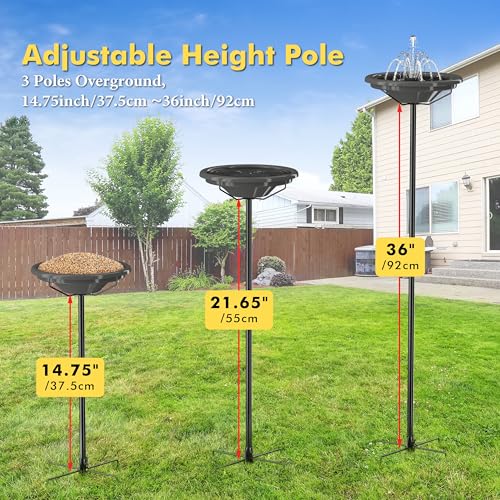iBorn Bird Bath for Outside,36″ Freestanding Bird Bath with 3 Adjustable Height Pole,12″ BPA-Free Plastic Bowl,5-Prongs Base,Metal Pole and Plastic Birds Baths Bowl,Gray,1 Pack（Not Include Fountain） - color: Gray