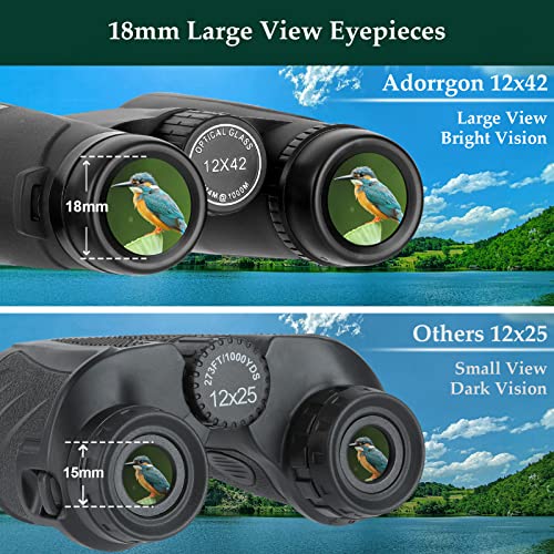 12x42 High Powered Binoculars for Adults, Phone Adapter and Tripod | BAK4 Prism, FMC Optics, Waterproof, 367ft Wide View, 18.5mm Eyepieces for Bird Watching Cruise Travel Wildlife Viewing Sports - size: 12x42