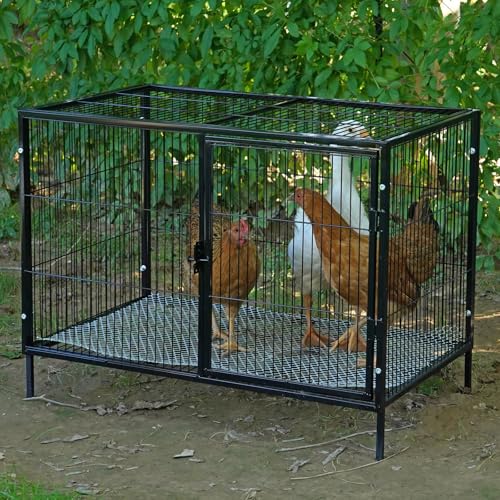 Metal Chicken Coop 4-6 Chickens with Floor, Portable Rabbit Hutch | Predator-Resistant, Easy Clean & Assembly, Mobile, For Backyard Yard, With Legs, Cage For Hen Duck And Other Small Animals