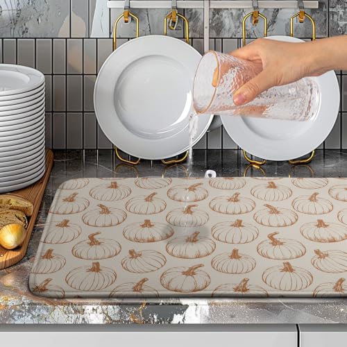 Fall Pumpkin Dish Drying Mat for Kitchen Counter Burnt Orange Autumn Thanksgiving Dish Mat Absorbent Microfiber Kitchen Countertop Protector Dishes Drying Pad Large Drying Mats 18x24 Inch - color: Burnt Orange Pumpkin, size: 18" x 24"