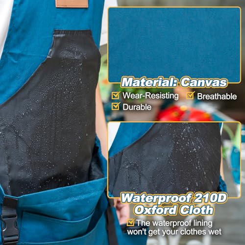 Berry&Bird Harvest Apron, Canvas Gardening Apron with Pockets and Harvesting Pouch Waterproof Harvesting Apron - color: Blue