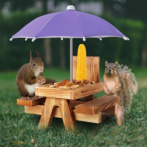 Gnodary Squirrel Feeder with Umbrella, Squirrel Feeders for Outside, Squirrel Picnic Table Feeder - Chipmunk Feeder Hold Corn, Corn Cob, Peanuts (Purple) - color: Purple