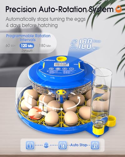 18 Eggs Incubator for Hatching Eggs with Automatic Egg Turning and Humidity Control, Egg Candler, External Water Bottle Refill, Hatch Days Display, 360° Clear View, for Chicken Duck Goose Quail Birds - size: 18 eggs