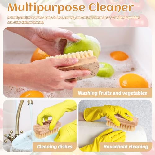 Vegetable and Fruit Cleaning Brush Scrubber Beechwood Handle Fruits Veggie Wash Brushes Potato Carrot Cucumber Mushrooms Washing Cleaner(Beige A, 1) - color: Beige a