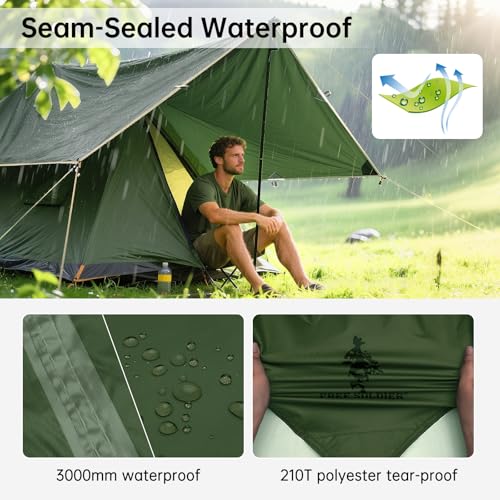 FREE SOLDIER Waterproof Camping Tarp Shelter Awning | Lightweight, Compact, Quick Setup, Waterproof Sun Shelter Campingtarp,For Backpacking, Beach, Travel and Outdoor Activities - color: Dark Green 10×13ft
