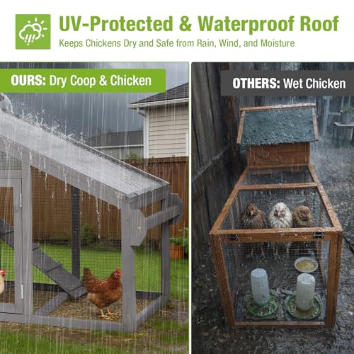 GUTINNEEN Chicken Coop with Wheels, Expandable Hen House Poultry Cage with Run, UV-Protected Roof, Divided Nesting Boxes, Easy One-Person Move, Ideal for 2 Adult Chickens or 4 Bantams, 72.3" L, Grey - color: Grey, size: 72.3"L x 26"W x 39.8"H