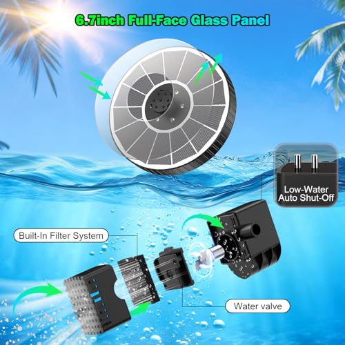 SZMP 3.5W Glass Solar Fountain with Swivel-Out Fixed Rods, Solar Bird Bath Fountains with LED Lights and 2000mAh Battery, 7 Nozzles, Outdoor Solar Water Fountain Pump for Garden, Pool, Pond (White) - color: White