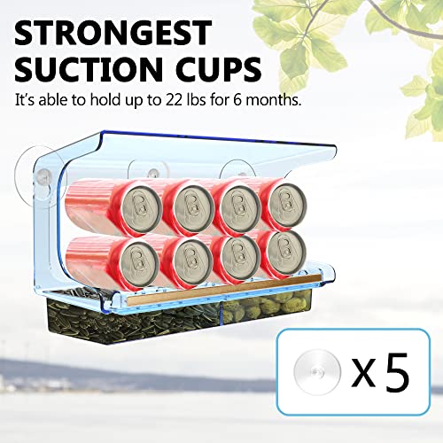 LUJII Blue Window Bird Feeder with 5 Super Strong Suction Cups, All One Piece Construction, Removable Seed Tray, Accommodates Large Birds Like Cardinals or Blue Jay for Outside Wild Bird Feeding - color: Blue, size: M