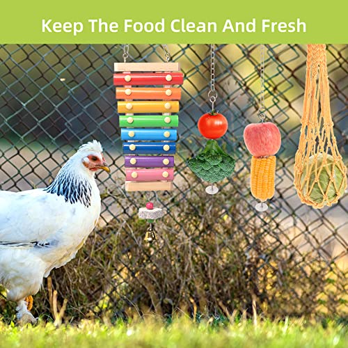 Chicken Toys for Coop 7PCS, KAKUNM Chicken Xylophone, Swing Set, Mirror Toy, Flexible Ladder, Vegetable String Bag and Hanging Feeder - color: 7PCS