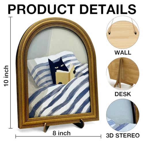 3D Cute Cat Reading Bedroom Decor Sign, Funny Cat on Bed Modern Wall Art Sign for Bedroom Living Room Wall Table Shelf Decor 8x10 Inch - color: color-F