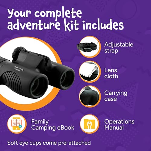 Think Peak Black Binoculars Science Toy for Kids Ages 3-12 Years - Real Compact Outdoor Adventure & STEM Educational Nature Hiking Explorer for Bird Watching, Camping Children’s Birthday Gift - color: Black