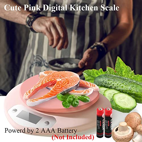 Cute Kitchen Scale, Digital Food Scale with LCD Display, 11 ib (5kg) Capacity, 0.03 oz (1g) Precise Weight Measuring for Baking Cooking (Pink)