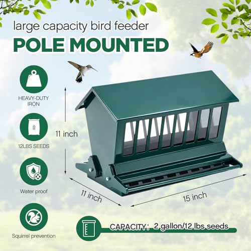 Zonon 12lbs Squirrel Resistant Bird Feeder on Pole | Squirrel Proof Bird Feeders on Pole, Metal Construction, Providing Stable Ground Installation for Outdoor Garden Yard