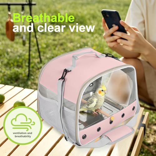 Bird Travel Carrier Cage for Medium Parrot, Portable Bag with Metal Tray to Carry and Transport Medium and Large Birds Like African Grey, Long Tail Cockatiel (Pink, Large Carrier) - color: Pink
