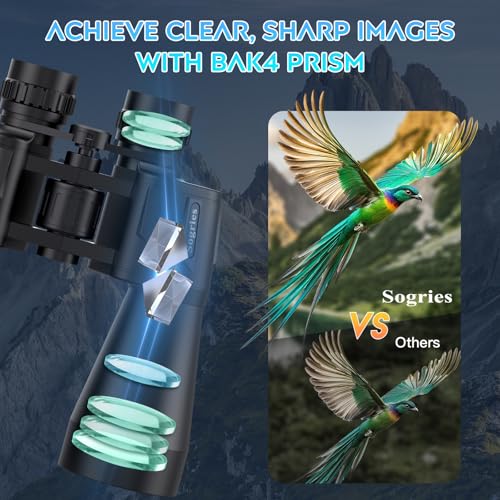 20x60 Binoculars for Adults High Powered | Waterproof & Fog Proof Compact Binoculars for Bird Watching with Low Light Vision, Hunting,Travel,Includes Carrying Bag - size: 20X60