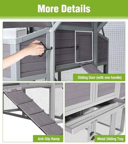GUTINNEEN Extra Large Chicken Coop with Run 6 Nesting Boxes 4 Perches Weatherproof Outdoor Backyard Hen House with 3 Ventilated Windows and Multiple Access Doors 134" L Gray - size: 134.5"L x 59.0"W x 62.4"H
