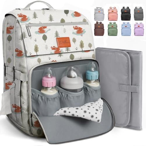 Baby Diaper Bag Backpack - Baby Bag for Boys & Girls, Toddler Backpack, Large Capacity Travel Diaper Bags w/Changing Pad, Waterproof Diaper Backpack - Best Shower Gifts for Boys - Baby Stuff - color: M. Little Fox, style: Classic