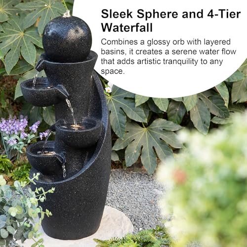 Glitzhome Outdoor Water Fountain with LED Light & Pump, Modern 5-Tier Bowl and Sphere Polyresin Outdoor Fountain, 33.5" Cascading Waterfall Fountain Water Feature for Porch Deck Patio Backyard Decor - color: 5-tier Bowls