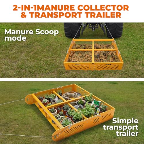 POPMOON 2-in-1 Horse Manure Fork & Tow Behind Trailer Manure Scooper 330lb | Heavy Duty 330lbs Capacity Paddock Cleaner, Easy Assemble Drag Manure Collector for Pasture, Farm & Yard Sweeper - size: 43.5" L - no wheels