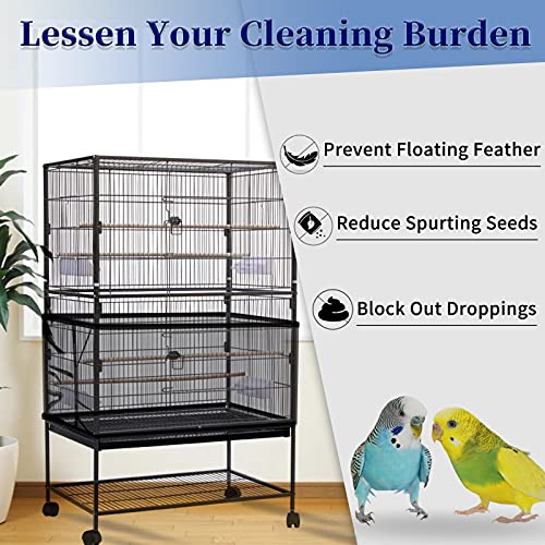 Daoeny Large Bird Cage Cover, Bird Cage Seed Catcher, Adjustable Soft Airy Nylon Mesh Net, Birdcage Cover Skirt Seed Guard for Parrot Parakeet Macaw African Round Square Cages (Black) - color: Black