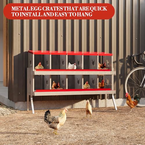 Chicken Nesting Boxes 10 Holes Galvanized Steel Rustproof Egg Laying Box with Egg Collection Systems, Hen Eggs Laying Box, Ventilated/Easy to Install, for Chicken House/Duck House/Hen - color: Red, size: 10 Holes with Legs