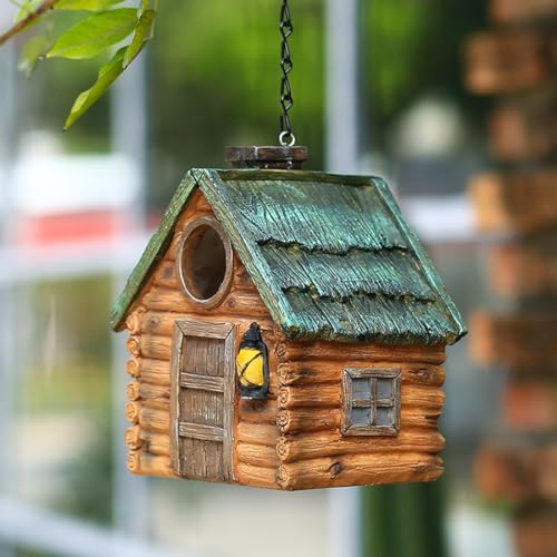Bird Houses for Outside Outdoor Bird Houses, Hanging Resin Birdhouse for Bluebird, Hummingbird, Sparrow, Wren Finches, Chickadee, Gifts for Bird Lovers,Garden Decorations - color: Wood