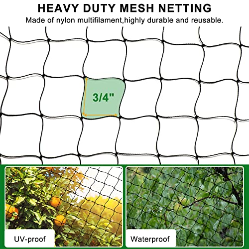 BSTPCOO Bird Netting for Chicken Coop Roof,25 x50ft, Nylon 3/4" Mesh | Garden Nettings for Fruits Trees Plant, Poultry Netting, Aviary Nettings,Deer Fence, with Cable Ties and Stakes - size: 25'×50'-3/4''