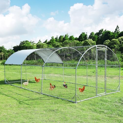 TOLEAD Large Metal Chicken Coop Upgrade Tri-Supporting Wire Mesh Chicken Run,Chicken Pen with Water-Resident and Anti-UV Cover,Duck Rabbit House Outdoor(9’ W x 19’ L x 6.5’ H) - size: Dome Roof 228.0"L x 108.0"W x 78.0"H