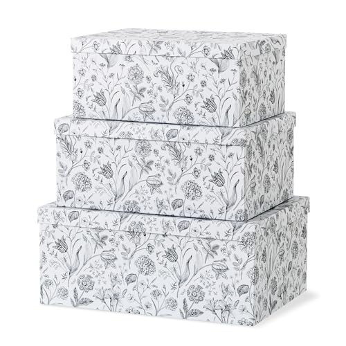 Soul & Lane - Modern Meadow Decorative Storage Boxes with Lids, Set of 3 | Large Nesting Cardboard Keepsake Boxes for Memories, Photos and Gifts, Pretty Modern Floral Containers for Home Decor - color: Modern Meadow