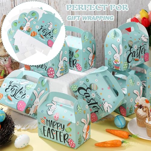 Soaoo 48 Pcs Happy Easter Treat Boxes Paper Boxes for Candy, Cookies and Party Supplies, Cute Cardboard with Handles Wedding Birthday Holiday Goodies (Happy Easter)