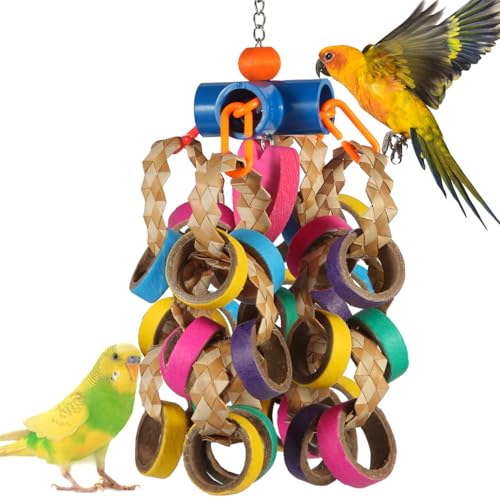 lovyoCoCo Bird Toys Conure Toys,Bird Parrot Foraging Shredder 24 Pcs Colorful Bagel Chewy Rings for Small Parrots Parakeets Conures Cockatiels Love Bird Cage Accessies (B) - color: B