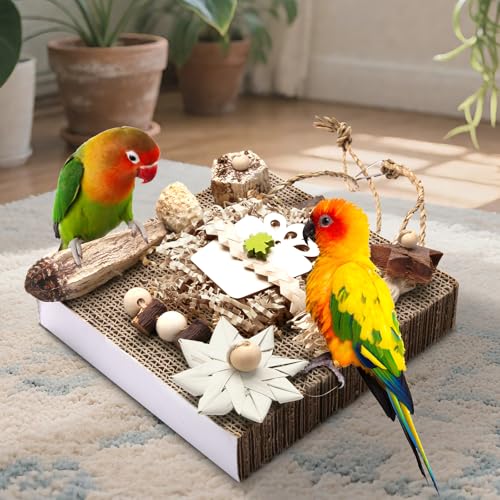 Kyouki Bird Toys, Parakeet Toys, Parrot Toy, Conure Hanging Chewable Cardboard Foraging Toys Suitable for Budgies, Cockatiels, Lovebirds, Sun Conures - and Other Small/Medium Parrots (Large) - size: Large
