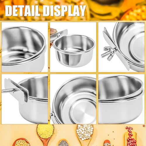 2 Pack Bird Feeding Bowls Cups Parrot Food Water Dishes, Stainless Steel Bird Bowl Cup Dish with Clamp, Birdcage Feeder Pet Cage Bowls for Cockatiel Budgie Conure Macaw Parakeet Small Animal - size: 2 Pack