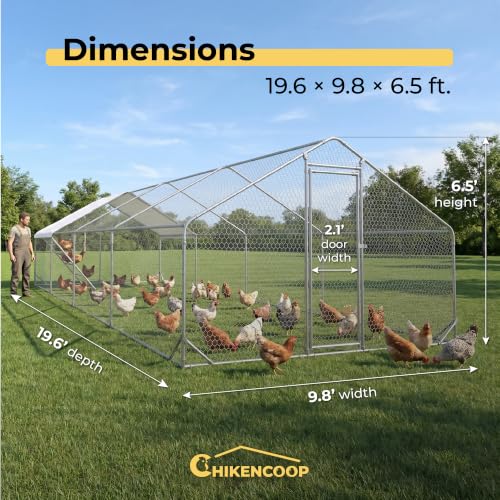 Efficraft 4-Room Chicken Coop, 19.6 x 9.8 x 6.5 ft, Waterproof Cover | 19.6 x 9.8 x 6.5 ft 4-room walk-in run with steel frame, PVC-coated mesh, lockable gate, and waterproof cover. - size: 315"L x 118"W x 78"H