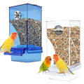 kathson No-Mess Bird Cage Feeder Automatic Parrot Feeders Seeds Container Acrylic Finch Foraging Feeders Parakeet Food Dispenser Cage Accessories for Small Birds Canary Budgie Lovebirds - color: Blue+Clear